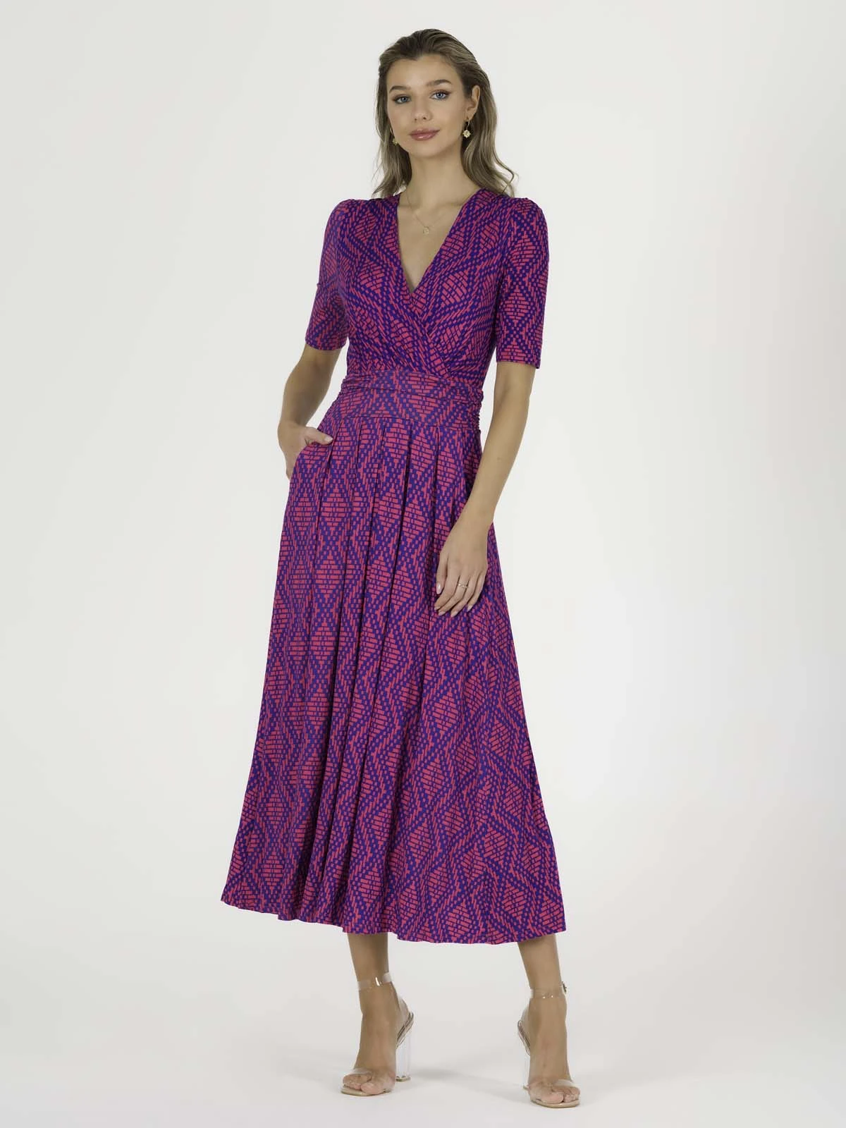 Jolie Moi Macara Animal Print Wrap Maxi Dress, Pink Geo 6 Jolie Moi Macara Animal Print Wrap Maxi Dress, Pink Geo - Image 4