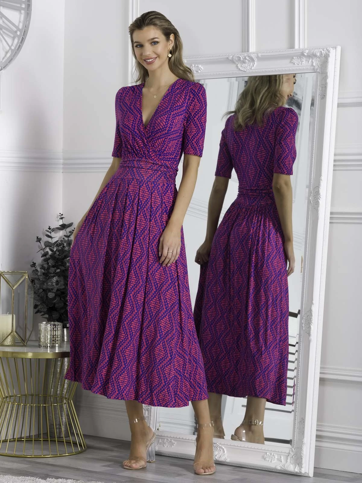 Jolie Moi Macara Animal Print Wrap Maxi Dress, Pink Geo 7 Jolie Moi Macara Animal Print Wrap Maxi Dress, Pink Geo - Image 5