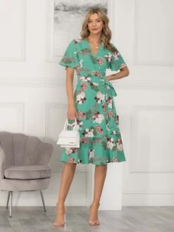 Wylla Wrap Woven Midi Dress, Green Floral