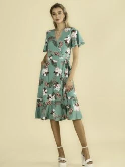 Wylla Wrap Woven Midi Dress, Green Floral -Miha Dresses Shop W 397 19 GreenFloral 2