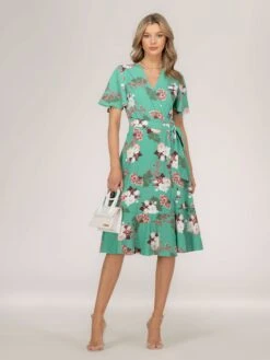 Wylla Wrap Woven Midi Dress, Green Floral -Miha Dresses Shop W 397 19 GreenFloral 7