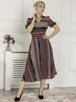 Print Bow Detail Tea Dress, Navy Multi -Miha Dresses Shop WH 6521 NavyMulti 3 0b32129e 25bf 4174 82e0 b1fcfe2c111d