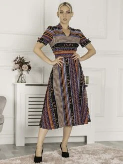 Print Bow Detail Tea Dress, Navy Multi -Miha Dresses Shop WH 6521 NavyMulti 4 05e08328 5a57 470a 9031 72a40b3d544b