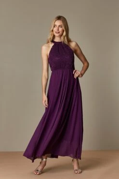 Halter Neck Lace Maxi Bridesmaid Dress, Dark Purple -Miha Dresses Shop WL921024019 F 1 bf50b5ed cb60 46ac 81e2 7b01319541d3
