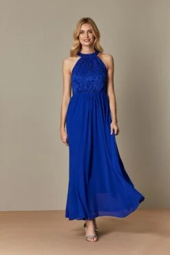 Halter Neck Lace Maxi Bridesmaid Dress, Royal Blue -Miha Dresses Shop WL921024022 F 1 7a8fa26a ca7b 481c be1e a0168f66b153