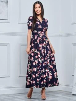 Kiera Wrap Front Maxi Dress, Navy Floral -Miha Dresses Shop Y621 137 NavyFloral 5