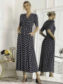 Jolie Moi Kiera Wrap Front Maxi Dress, Navy Geo 9 Jolie Moi Kiera Wrap Front Maxi Dress, Navy Geo -Miha Dresses Shop Y621 137 NavyGeo 1
