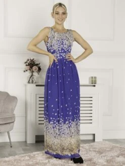 Feather Belted Maxi Dress, Blue Floral -Miha Dresses Shop Y81128 BlueFloral 3 f1150504 cade 453e a466 4081074396f4