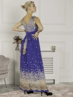 Feather Belted Maxi Dress, Blue Floral -Miha Dresses Shop Y81128 BlueFloral 4 d176f799 01e7 43cd a781 0b78cbacb5b5