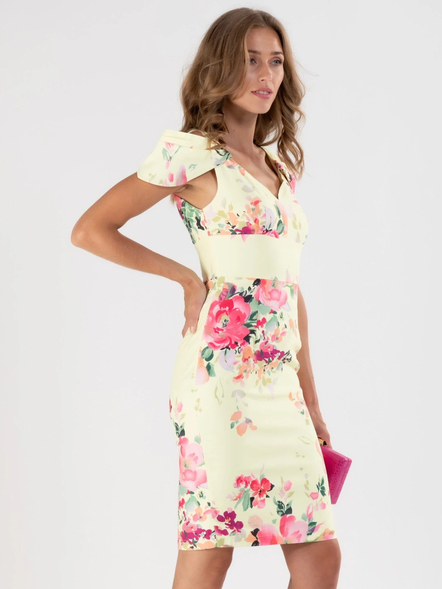 Floral Print Cold Shoulder Dress, Yellow Floral 4 Floral Print Cold Shoulder Dress, Yellow Floral - Image 2