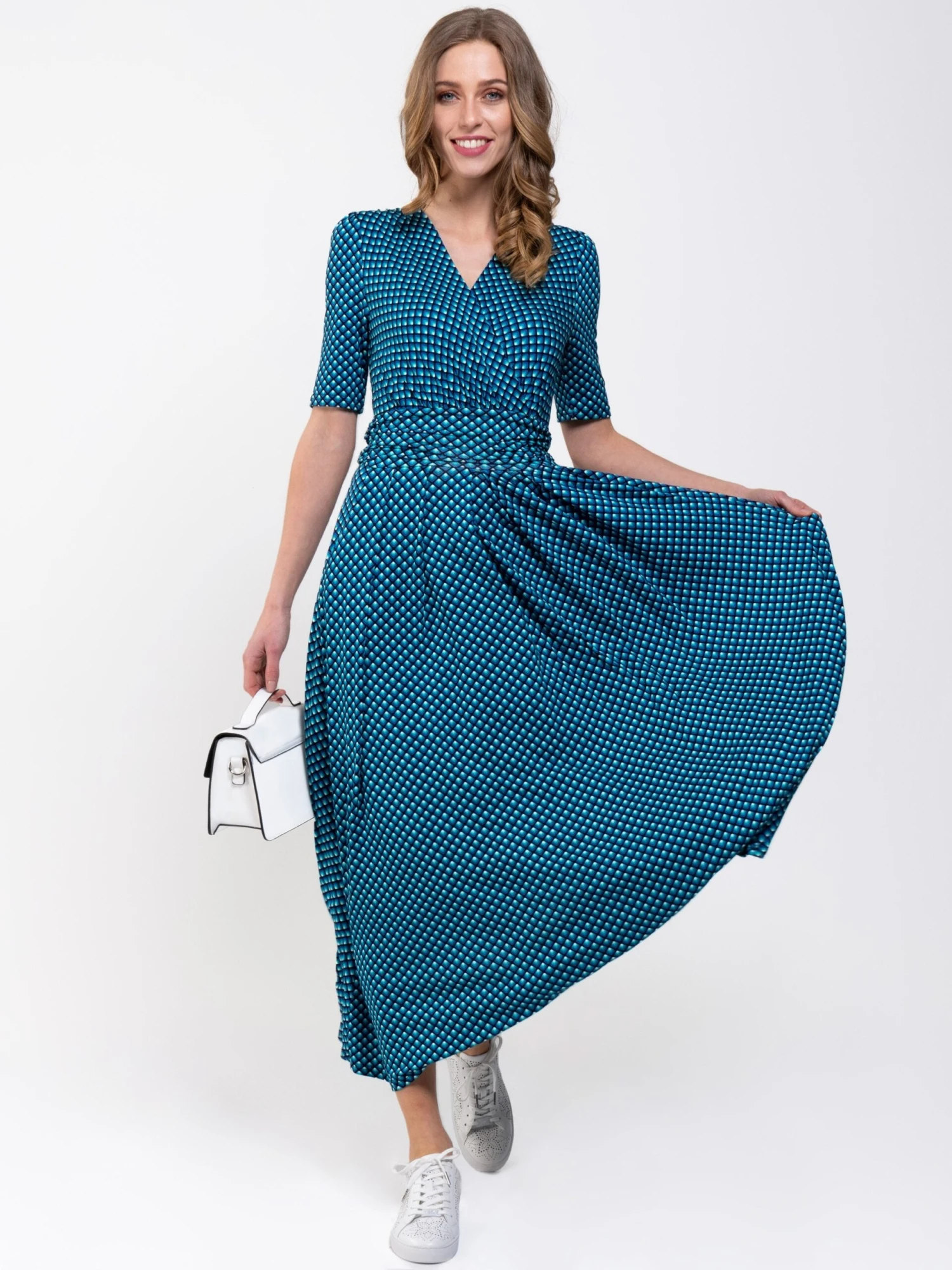 Printed Viscose Crossover Maxi Dress, Blue Geo 3 Printed Viscose Crossover Maxi Dress, Blue Geo